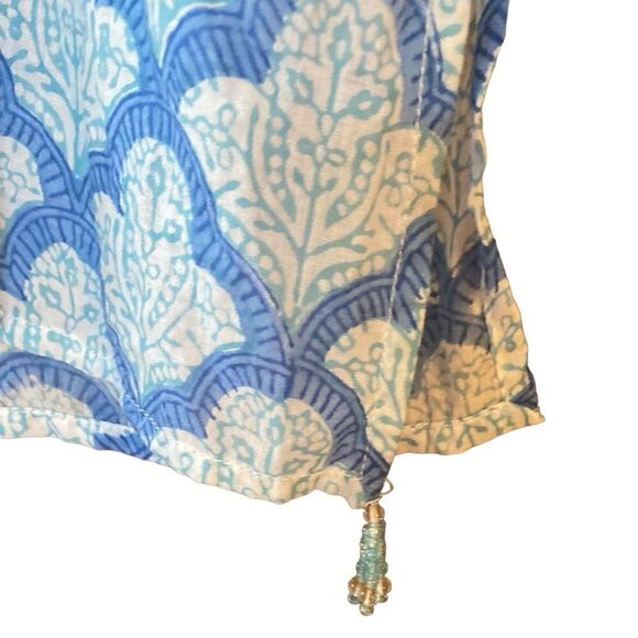 Roberta Roller Rabbit Sz S Light Blue Patterned Lightweight Lace-Up Top - Picture 5 of 6